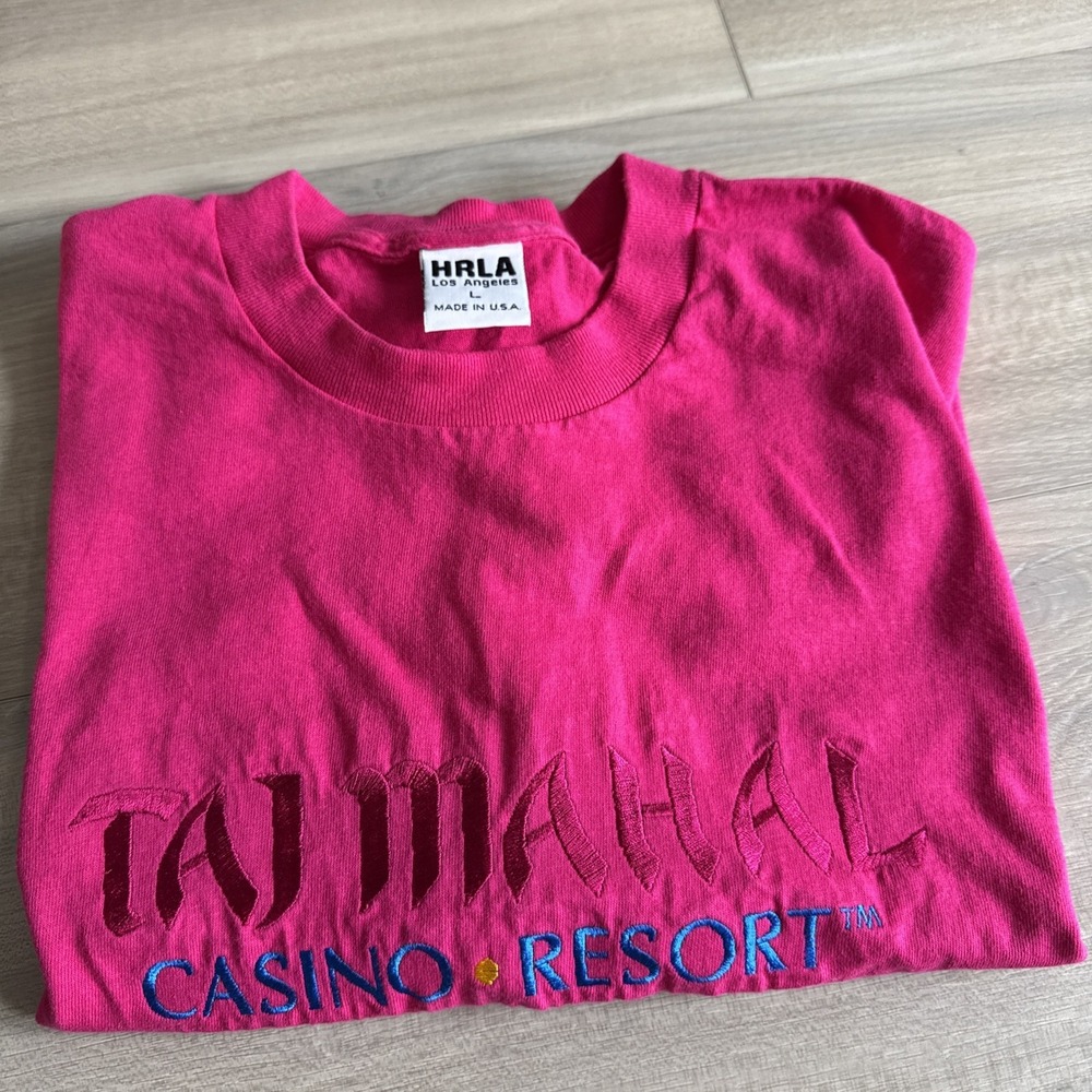 Vintage Taj Mahal Casino T Shirt Sz L President Donald Trump‎ Pink Single Stitch